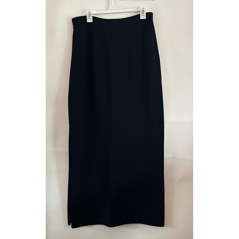 St. John Basics Black Santana Knit Maxi Skirt Side Slit Size 14